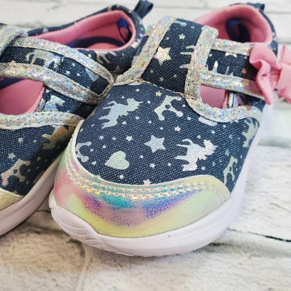 INFANT Blue and Silver Unicorn Baby Sneakers. Girls Baby Shoes. - Picture 4 of 10